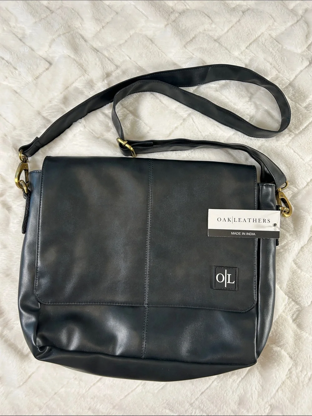 Oak Leathers Black Men's/Woman’s Vegan Leather Messenger Bag 14 x 11 x 3
